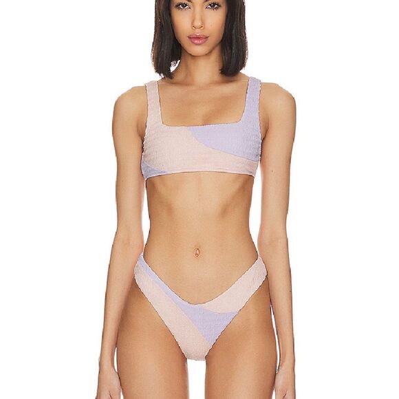 Lovers + Friends Catcha Wave bikini bottom high cut pink blue cheeky Revolve XS - Picture 4 of 7